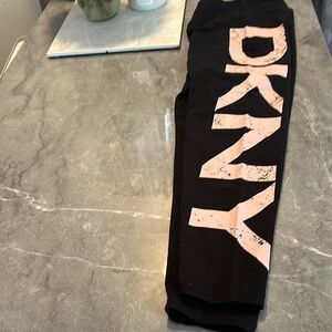 DKNY Black Leggings with Light Pink Logo